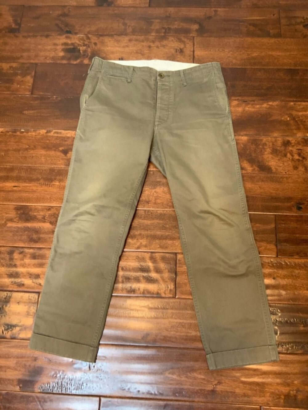 Visvim Military Green Tapered Cuffed  Cropped Chino Pants, Size M